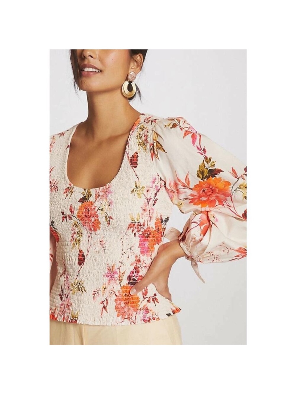 Anthropologie Smocked Open Back Floral Top